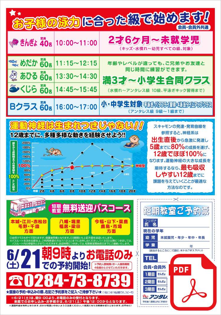 「夏休み短期水泳教室」6/21(土)朝9時より予約受付開始!! ＜早トクご入会特典＞月会費3ヶ月無料は短期だけ！
